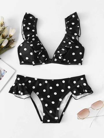 Polka Dot Bikini (Black) - West & Rose